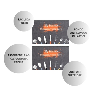 Set di 2 tappetini da cucina antiscivolo 40x60 cm, spessore 7 mm, morbidi e assorbenti, in poliestere con retro in lattice - Product Image 4