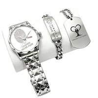 Ensemble de montres pour couple, montre à quartz en acier inoxydable pour homme, cadran de 41 mm, bracelet, collier, vente en gros pour la Saint-Valentin