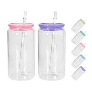 Novedad: Vasos de Vidrio Esmerilado Transparente de 16 oz para Sublimación, con Tapa Colorida, Reutilizables, Aptos para Microondas, Venta al por Mayor - Product Image 1