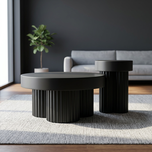 Table d'appoint en béton au design cannelé trèfle moderne, minimaliste pour salle à manger, appartement, hôtel, villa, bureau, immeuble - Product Image 1