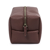 Trousse de Toilette en Cuir PU Marron Gaufré avec Logo, Pochette Cosmétique Grain de Sablon, Sac de Lavage à Fermeture Éclair, Trousse de Voyage Organisateur pour Hommes et Femmes