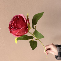 Lot de fleurs artificielles en soie bordeaux faites à la main, en forme de rose, pour Noël, la Saint-Valentin et les mariages, pour arrangements muraux