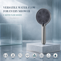 Pommeau de douche écologique à finition chromée, matériau absorbant la poudre à canon, design multifonctionnel, 5 fonctions de jet d'eau, facile à utiliser