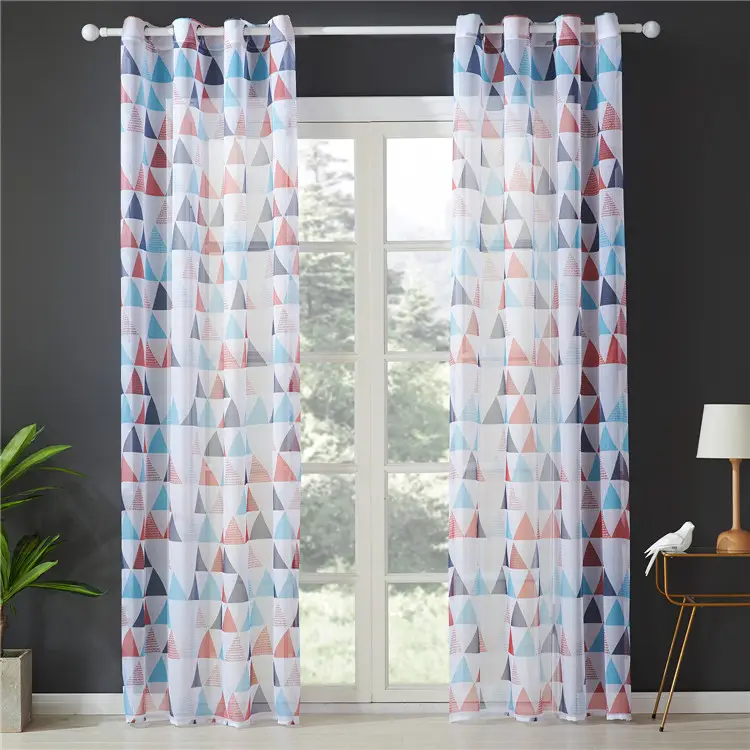 Venda quente moderna simplicidade tecido geométrico impresso voile 54x96 decoração da janela cortinas pura