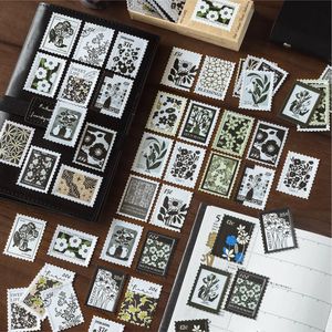 50 autocollants par boîte, série Fleur Bureau de <span class=keywords><strong>Poste</strong></span>, autocollants gaufrés type <span class=keywords><strong>timbre</strong></span> de boîte d'allumettes pour journal créatif DIY - Product Image 3