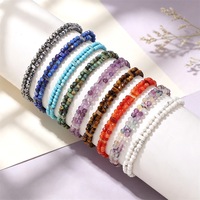 Bracelet extensible à double rangée de perles de fluorite facettée naturelle arc-en-ciel, petites perles de pierre, élastique et empilable pour femmes