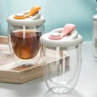 Tasse en verre à double paroi en forme d'œuf avec couvercle en plastique, tasses à café en verre transparent avec couvercle, nouveau design personnalisé