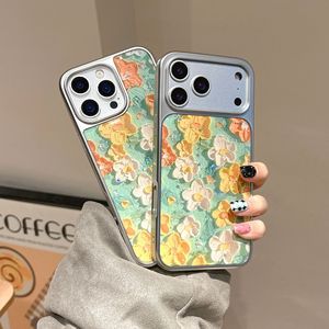 Green Oil Painting Flower Case for <b>iPhone</b> 16 Pro Max, for <b>iPhone</b> 17, 15/14, Silver Plated Resin Case - Product Image 4