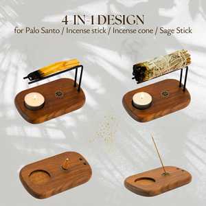 Articles de décoration intérieure : Brûleur d'encens en bois, support en laiton pour bâtonnets d'encens et sauge, porte-encens parfumé - Product Image 5