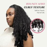 Wig Rambut Keriting Afro Kinky Baru, Sintetis, Kepang, Tahan Panas, Ikal Unik, Model U Part Clip Half Wig untuk Kulit Hitam