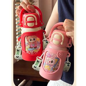Cartoon Double-Wall Stainless Steel Kids Student Thermos Insulated Leakproof Portable Water Bottle Flask With Straw Rope Strap - Product Image 5