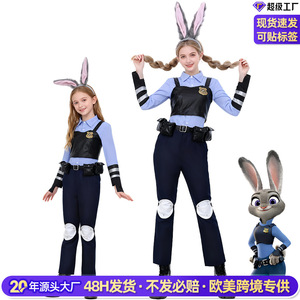Costume d'agent Judy Hopps Disney pour enfants filles, ensemble de cosplay Zootopia avec oreilles de lapin, uniforme et pantalon, source transfrontalière - Product Image 2