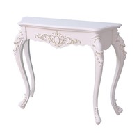 Meuble d'entrée classique européen, table d'entrée en bois sculpté, console de luxe blanche et dorée pour le couloir, décoration de salon