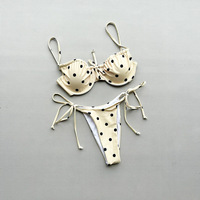 Baju Renang Wanita Motif Polkadot dengan Kawat Penyangga, Detail Tali, Model Bikini Brasil, Ukuran S-L