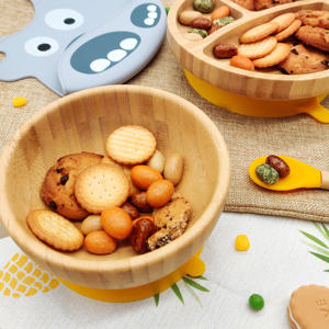 ベビー竹吸引ボウルベビーフィーディングプレートフードボウル竹ベビーボウル - Product Image 3