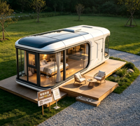 Capsule Spatiale Mobile de Glamping Préfabriquée, Maison Modulaire Écologique à Panneaux Solaires, Garantie 5 Ans pour Projet de Complexe Hôtelier Extérieur