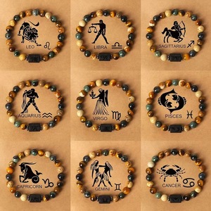 Brazalete de Cristal y Diamantes de Imitación con Diseño de Ojo de Tigre y los Doce Signos del Zodiaco, Estilo Bohemio Ortodoxo, Superventas - Product Image 2