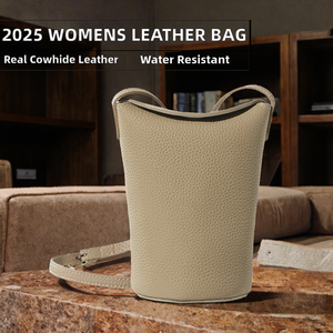 2025 High-End Women's Genuine Cowhide Leather Crossbody Phone <b>Bag</b> <b>Mini</b> Bucket Zipper Closure Single Waterproof Versatile Fashion - Product Image 2