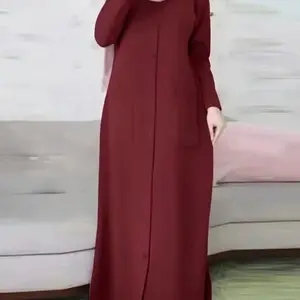 하이 퀄리티 중동 터키 두바이 이슬람 의류 카디건 라운드 넥 느슨한 피팅 긴 소매 Abaya 여성 히잡 원피스