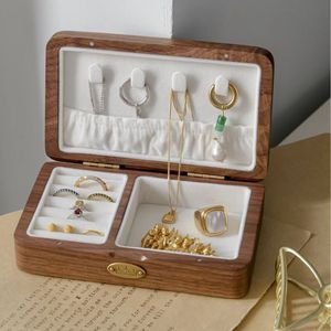 Solid Wood Jewelry <b>Box</b> Rectangle Black Walnut Desktop Storage For Rings <b>Earrings</b> Necklaces Bracelets Portable Organizer - Product Image 1
