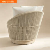 Fauteuil de patio pivotant en corde tressée résistant aux intempéries, canapé lounge individuel avec structure en aluminium et base en teck pour jardin extérieur