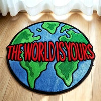 Tapis rond tufté esthétique en acrylique personnalisé à faible MOQ, motif Fluffy the World Is Yours Scarface, globe terrestre, pour décoration de chambre