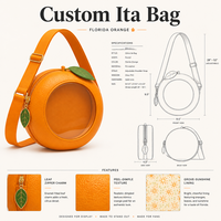 Sac à bandoulière personnalisé en forme d'orange mignon, sac Ita Kawaii en forme de citron, pochette ronde avec fenêtre transparente en PVC et breloque feuille pour femme