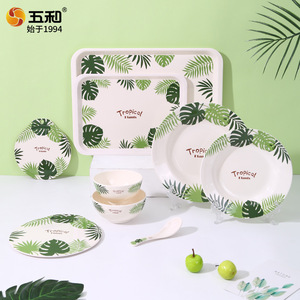 Wuhe Melamine Bowls Plates Tropical Plants Pattern Round Dishware Set For Home Daily Use - Product Image 4