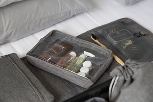 Bolsa de almacenamiento de cosméticos lavable de separación en seco y húmedo plegable impermeable de viaje Flexible multifunción de poliéster - Product Image 5