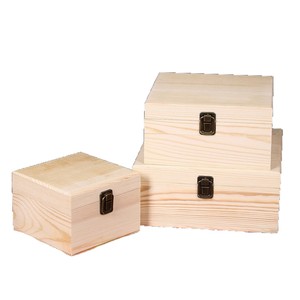 Wooden Flip Top <b>Box</b> Square Pine <b>Lockable</b> Gift Craft Packaging <b>Box</b> For Wedding Holiday Candy Baby Full Moon Gift - Product Image 5