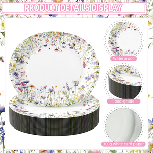 Assiette en papier ovale à motif floral, taille 12,5x10 pouces, pour baptême <span class=keywords><strong>de</strong></span> bébé, anniversaire, fête du thé et décoration <span class=keywords><strong>de</strong></span> fête <span class=keywords><strong>de</strong></span> jardin - Product Image 3