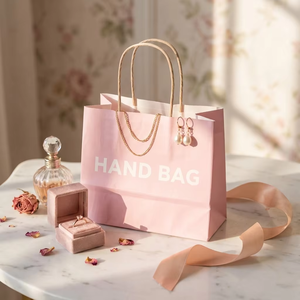 Bolsas de Regalo de Papel Kraft Rosa Pastel con Asas Retorcidas y Logotipo Personalizado, Bolsas Pequeñas para Joyería y Recuerdos de Fiesta, Venta al Por Mayor - Product Image 1