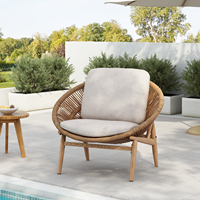 Cyril Outdoor Wicker Papasan Style Lounge Chair, Light Brown Wicker with Beige Cushion, Set of 1