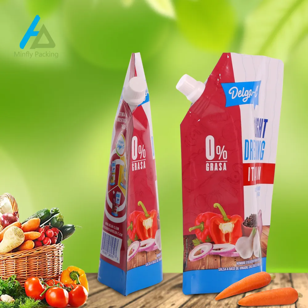 Minflyデジタル印刷カスタムプラスチックスタンドアップランドリー洗剤注ぎ口ポーチドイパック空の再封可能なジューシーなフルーツ食用バッグ