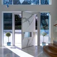 Pintu Masuk Pivot Aluminium Hitam Modern untuk Villa, Pintu Masuk Depan Eksterior Kustom, Pintu Pivot Keamanan