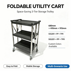 Carrito de Servicio Plegable de 3 Niveles Heavybao, Carro de Plástico Rodante Profesional para Ahorrar Espacio, para Hoteles, <span class=keywords><strong>Restaurantes</strong></span> y Servicios de Catering - Product Image 3