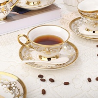 Service à thé vintage en céramique et porcelaine, 21 pièces, pour 6 personnes, avec sucrier, crémier, tasses et soucoupes, bordure dorée, écologique, personnalisable pour les fêtes