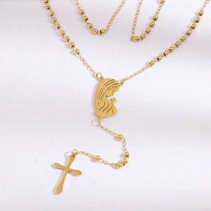 Collana Rosario Personalizzata all'Ingrosso con Ciondolo a Croce alla Moda, Versetto Biblico sulla Forza, in Acciaio Inossidabile Placcato Oro, Gioielli Religiosi - Product Image 4