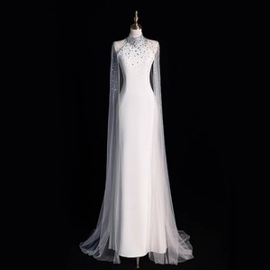 Nuovi Abiti da Sera Bianchi in Raso Stile Sirena con Maniche a Mantella, Eleganti Vestiti da Teatro e <span class=keywords><strong>Opera</strong></span> per Donne - Product Image 1