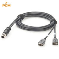 Câble d'extension industriel M12 A Code 8 broches mâle vers 2x USB2.0 Type-A femelle double port pour panneau de commande de machine