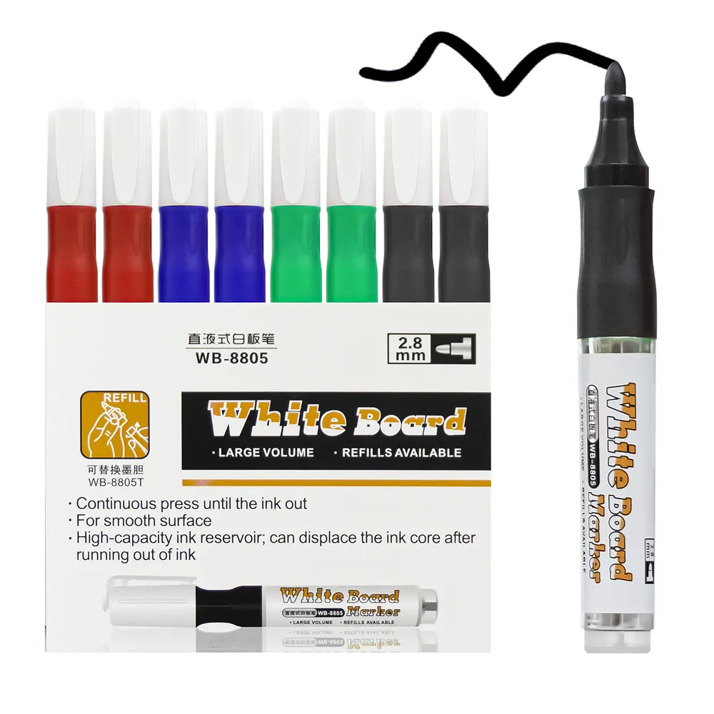 Trockenlösch-Whiteboard-Markierung ventil mit hoher Kapazität Nachfüllbarer Whiteboard-Stift für die Schule