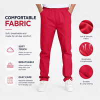 Pantalon de travail/uniforme scolaire en coton antibactérien à taille élastique et boutonnée, coupe droite, ourlet classique, avec logo brodé personnalisé