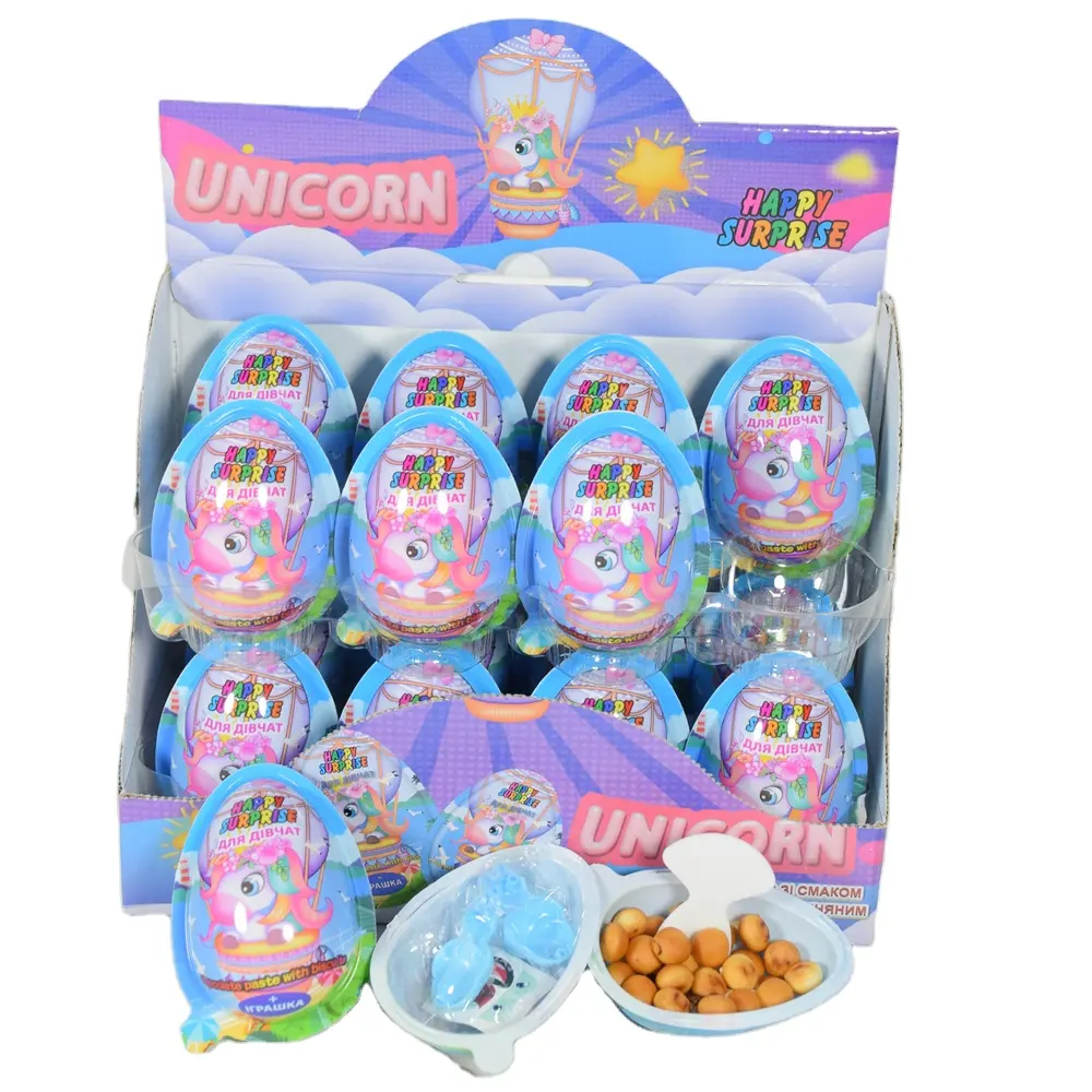 China Supplier Surprise Egg Toy Kids Snack Sweet Chocolate Taste Biscuit Unicorn Print Mini Chocolate Eggs Cup With Funny Toys