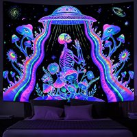 Tapisserie murale en polyester à motif OVNI lumineux et squelette de pluie, facile à accrocher, décoration murale, vente en gros