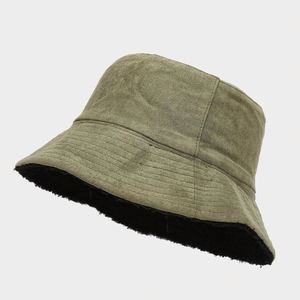 Wholesale 2024 Autumn Winter Fashion Trendy Women Men Suede Fleece Reversible Bucket <b>Hat</b> - Product Image 4