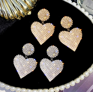 Diseño de lujo de alta calidad para mujeres niñas lindo oro plata corazón declaración pendientes Bling diamantes de imitación pavimentado corazón gota pendientes - Product Image 1