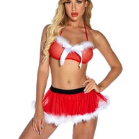 Ensemble de Lingerie de Noël pour Femme, Tenue Sexy de Jeu de Rôle Père Noël, Soutien-Gorge, Culotte et Jupe, Pyjama (Vente en Gros)