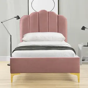וילסון ניו חנות מודרנית נורדית מיטת יחיד פלטפורמת בד ורוד עם רגלי פלדה ריפוד עור רך לשימוש ביתי
