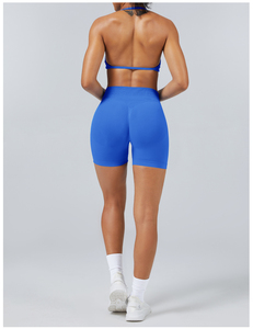 Conjunto de Yoga sin Costuras con Detalle Fruncido para Mujer, Ropa Deportiva, Shorts de Gimnasio, Sujetador Deportivo con Tirantes, Conjunto de 2 Piezas, Ropa de Entrenamiento Halter, Traje de Fitness - Product Image 3