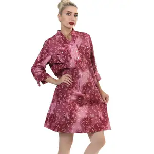 Женское розовое мини-платье-рубашка с цветочным принтом